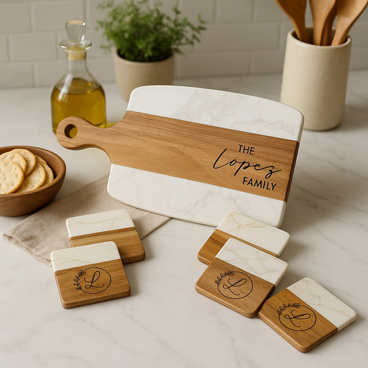 Cutting board and matching coasters