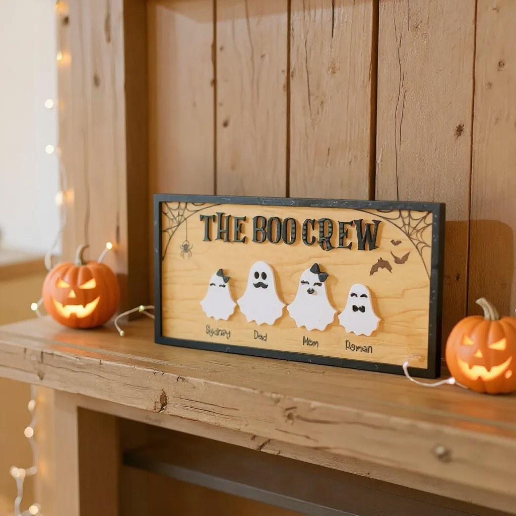 The Boo Crew - Custom Maple Wood Halloween Ghost Sign