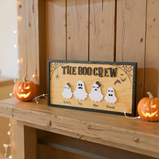 The Boo Crew - Custom Maple Wood Halloween Ghost Sign