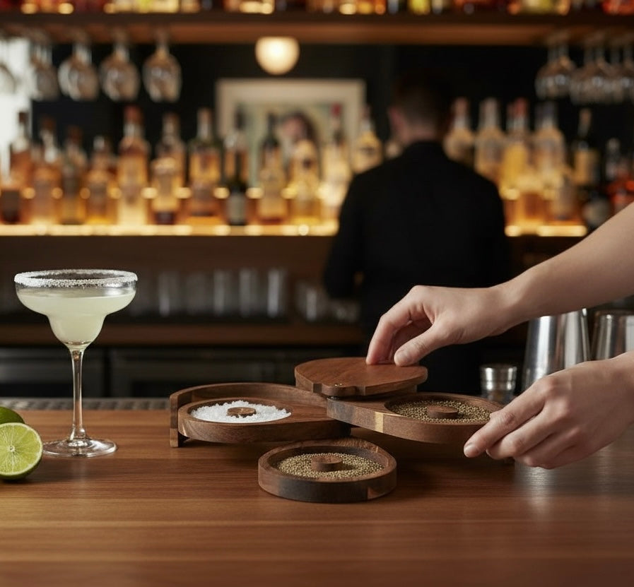 Personalized Acacia Wood Margarita Salt Rimmer Set